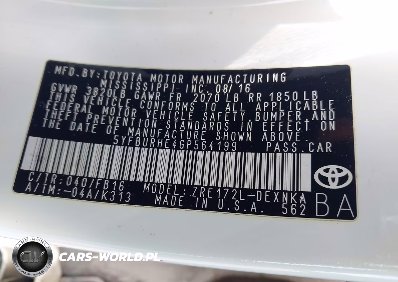 2016 Toyota Corolla Le VIN:5YFBURHE4GP564199 - 9