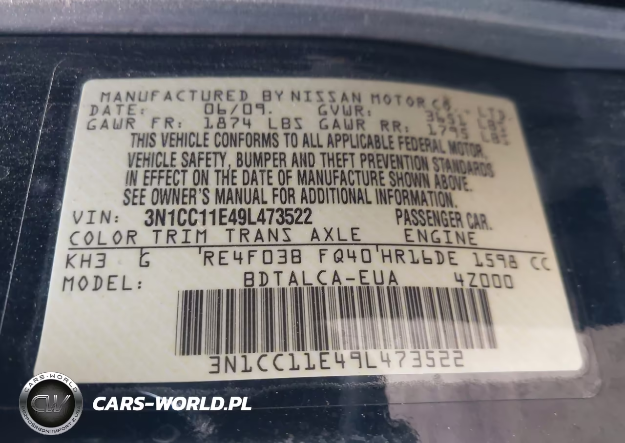 2009 Nissan Versa 1.6 VIN:3N1CC11E49L473522 - 9