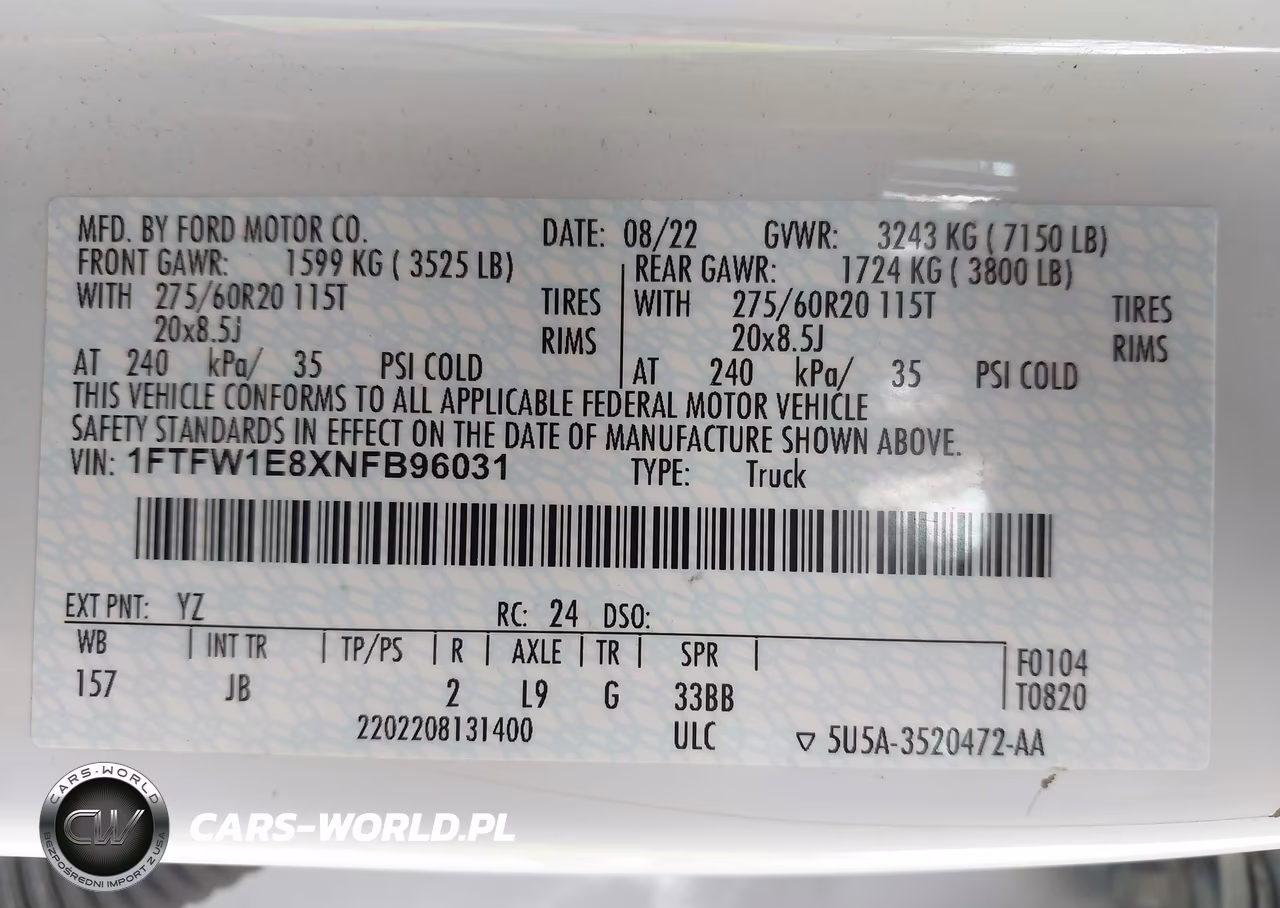 2022 Ford F150 Supercrew VIN:1FTFW1E8XNFB96031 - 9