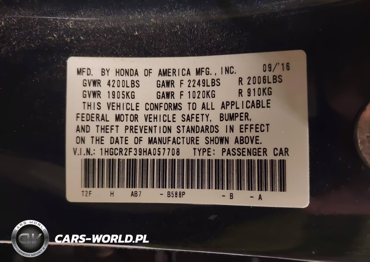 2017 Honda Accord Lx VIN:1HGCR2F39HA057708 - 9