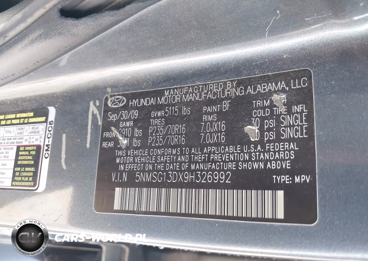 2009 Hyundai Santa Fe Gls VIN:5NMSG13DX9H326992 - 9
