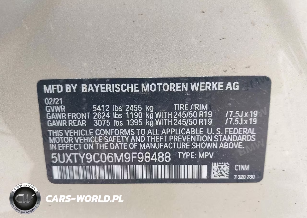 2021 BMW X3 M40I VIN:5UXTY9C06M9F98488 - 9