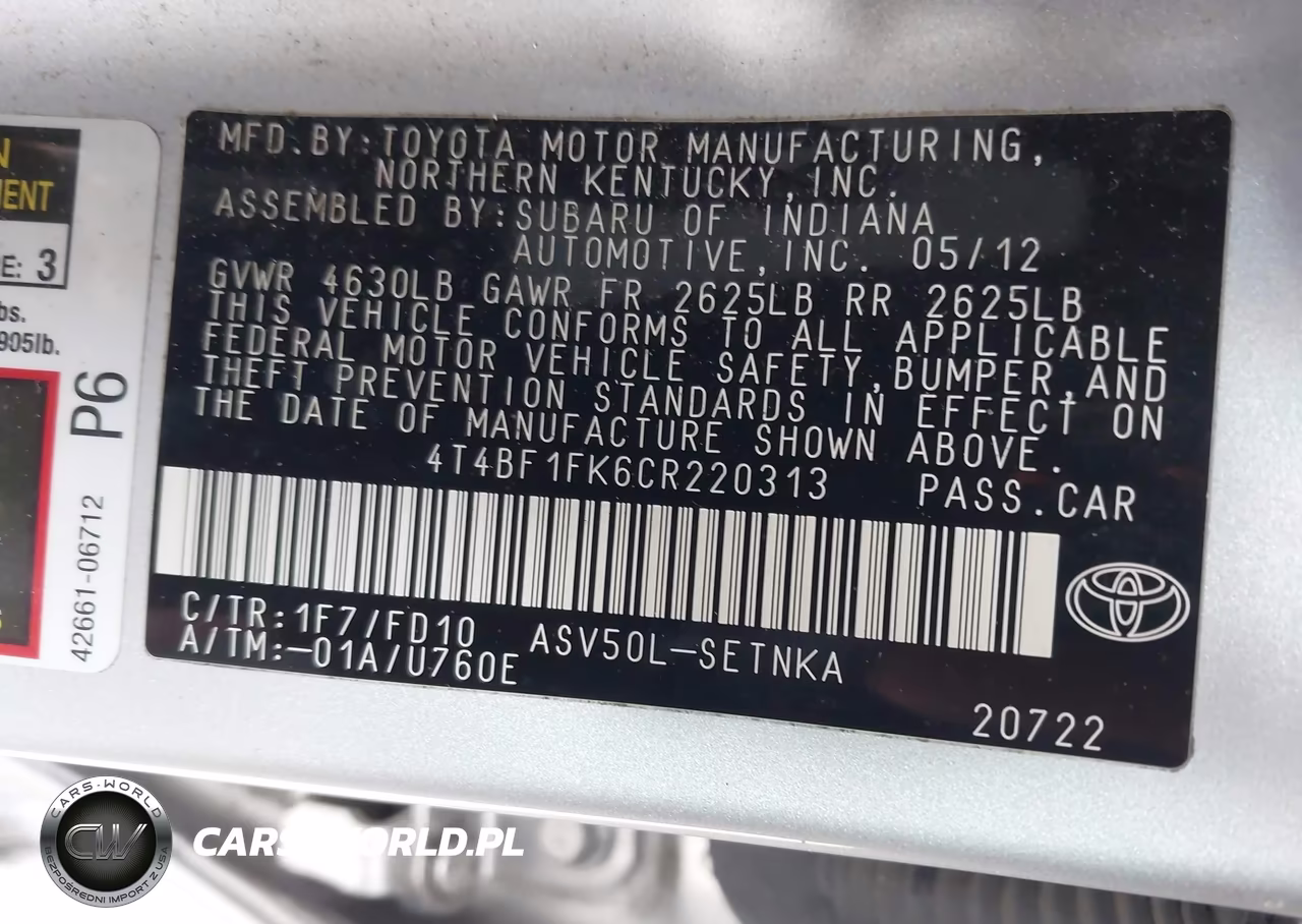 2012 Toyota Camry Le VIN:4T4BF1FK6CR220313 - 9