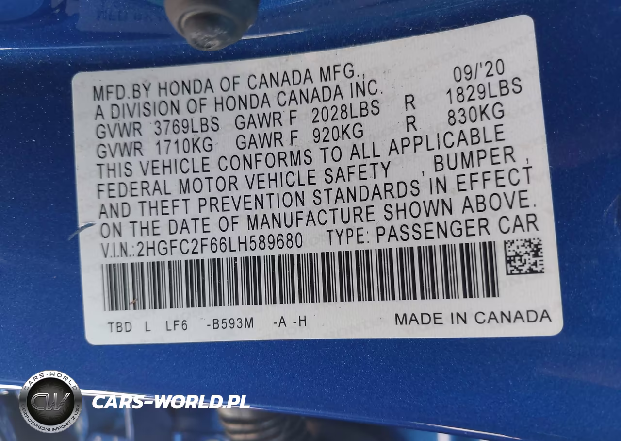 2020 Honda Civic Lx VIN:2HGFC2F66LH589680 - 9