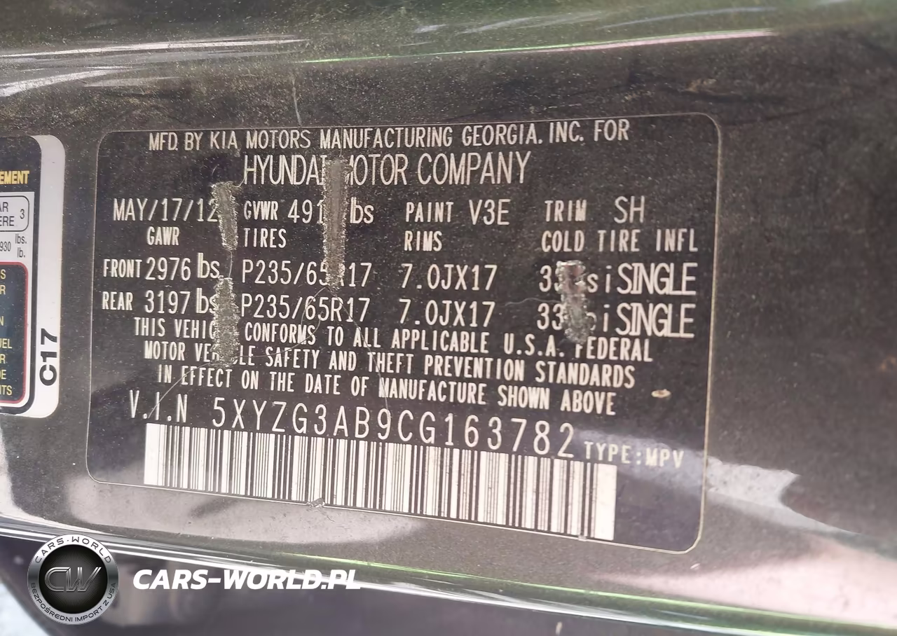 2012 Hyundai Santa Fe Gls VIN:5XYZG3AB9CG163782 - 9
