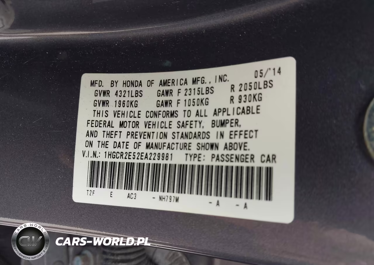 2014 Honda Accord Sport VIN:1HGCR2E52EA229981 - 9