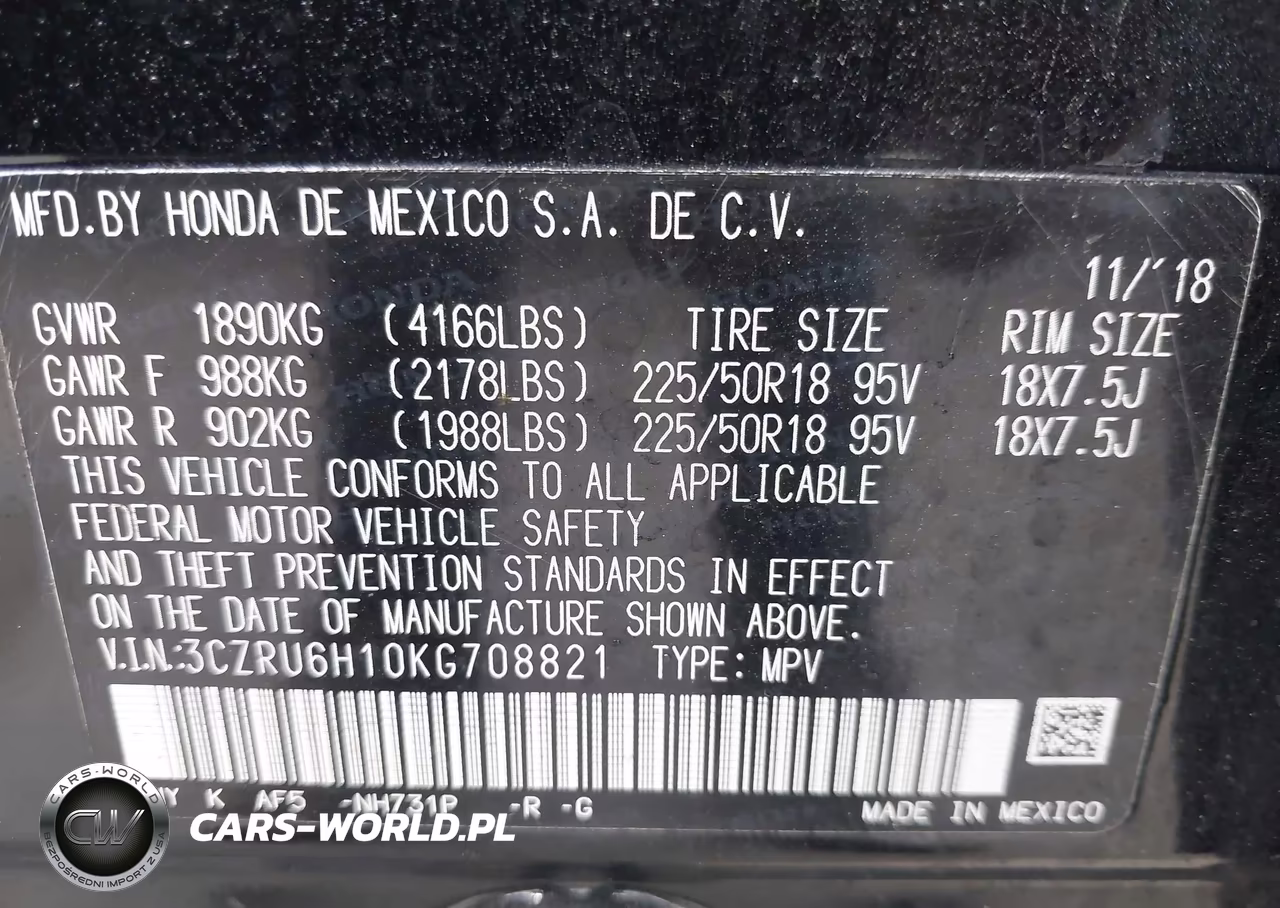 2019 Honda Hr-V Sport VIN:3CZRU6H10KG708821 - 9