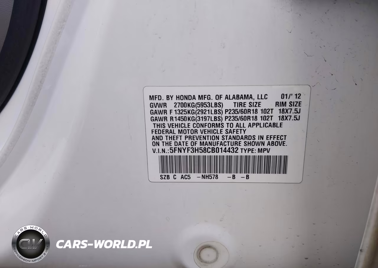 2012 Honda Pilot Ex-L VIN:5FNYF3H58CB014432 - 9
