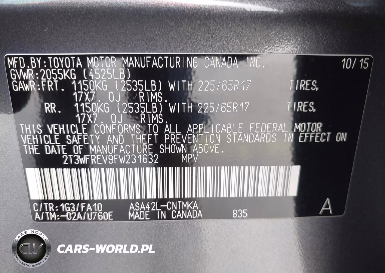 2015 Toyota Rav4 Xle VIN:2T3WFREV9FW231632 - 9