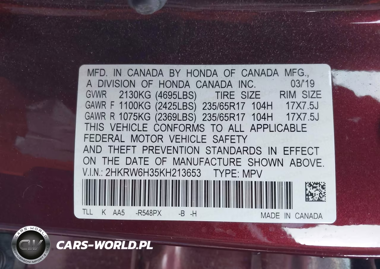 2019 Honda Cr-V Lx VIN:2HKRW6H35KH213653 - 9