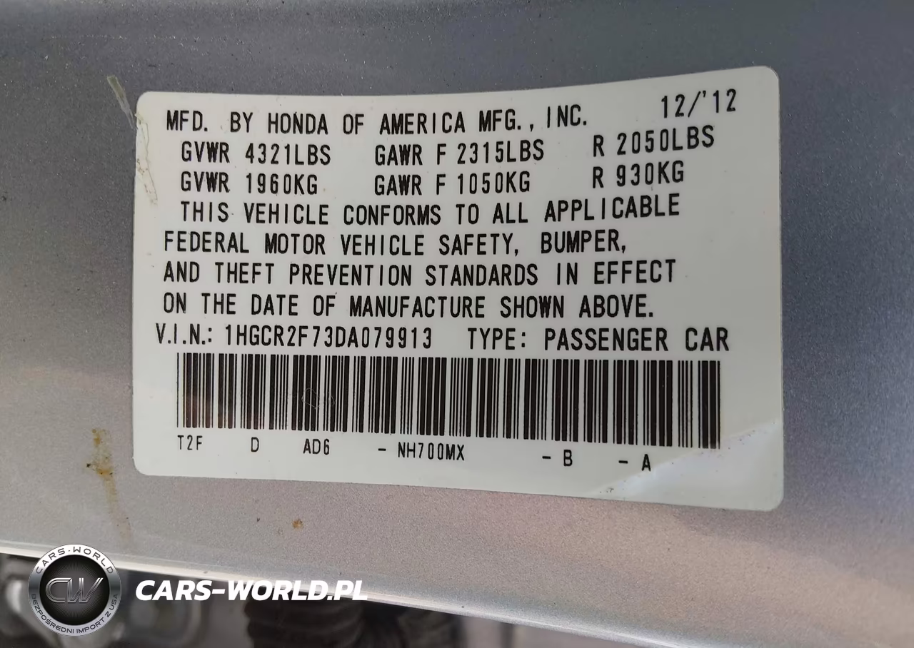 2013 Honda Accord Ex VIN:1HGCR2F73DA079913 - 9