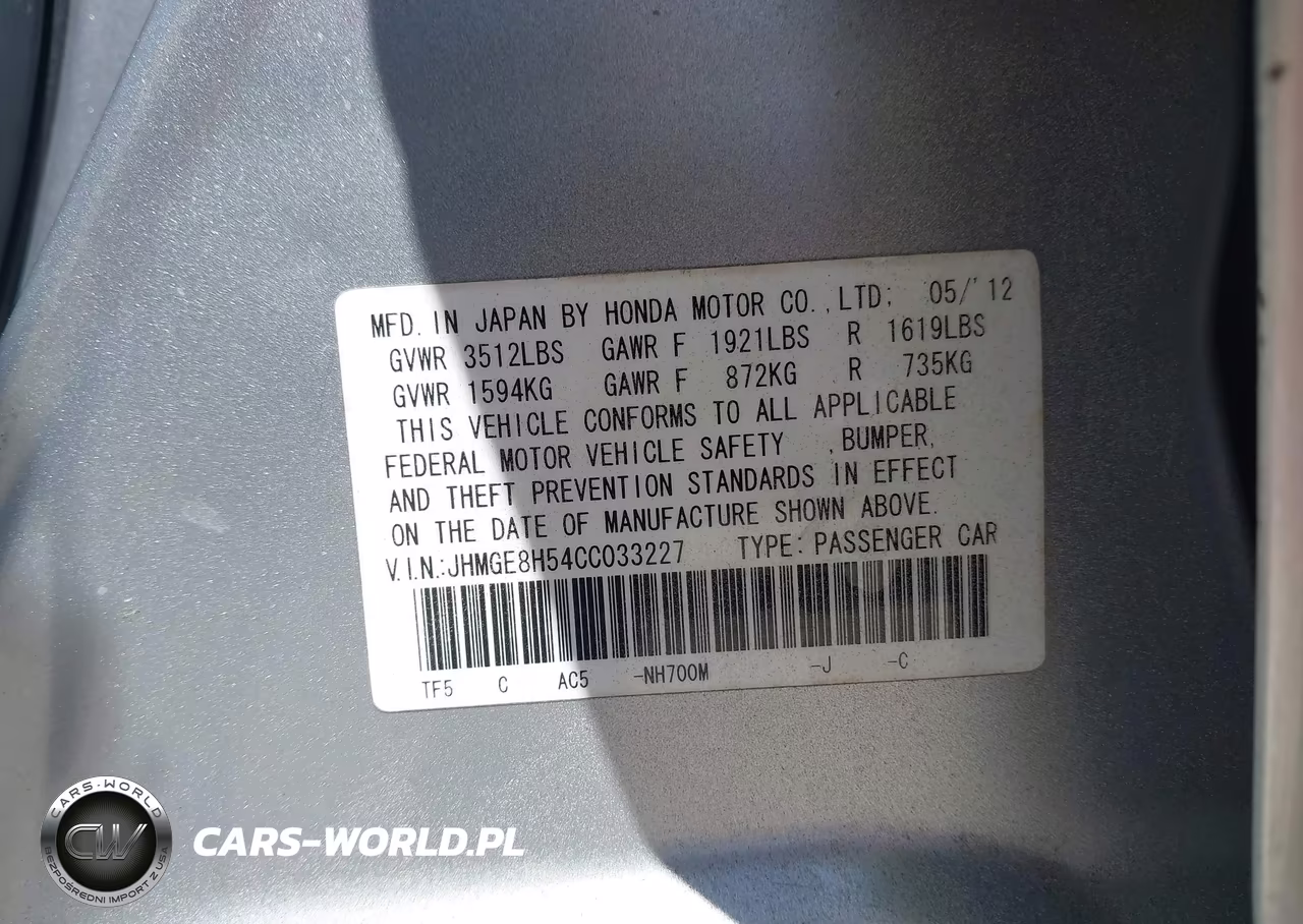 2012 Honda Fit Sport VIN:JHMGE8H54CC033227 - 9