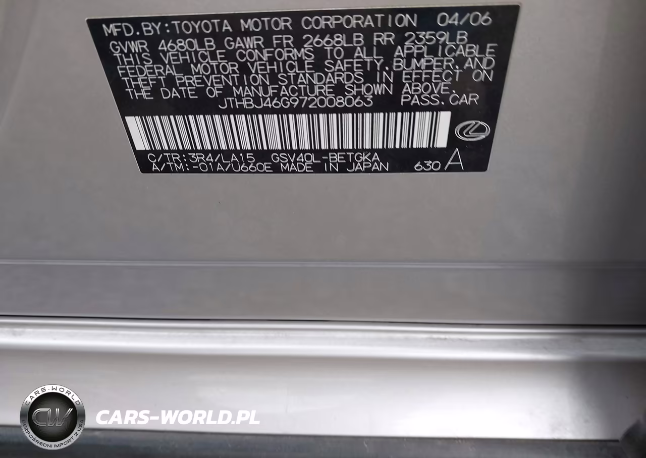 2007 Lexus Es 350 VIN:JTHBJ46G972008063 - 9