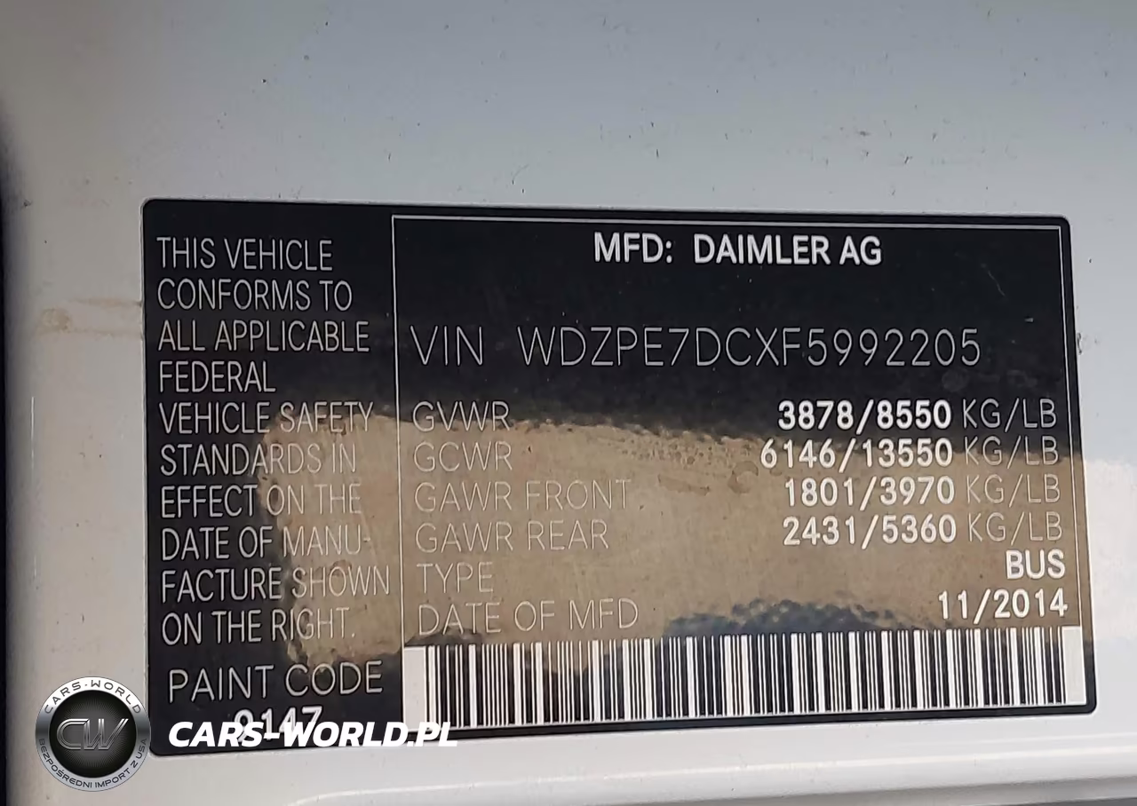 2015 Mercedes-Benz Sprinter 2500 Normal Roof VIN:WDZPE7DCXF5992205 - 9