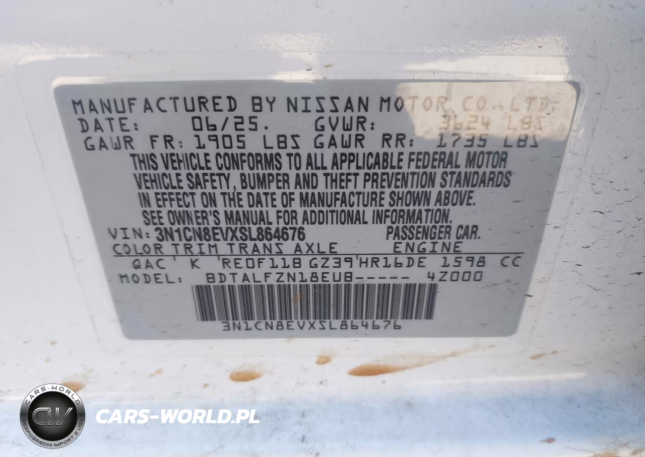 2025 Nissan Versa 1.6 Sv VIN:3N1CN8EVXSL864676 - 9