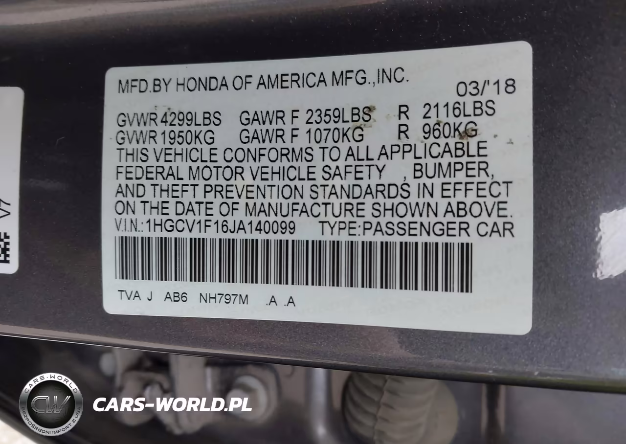 2018 Honda Accord Lx VIN:1HGCV1F16JA140099 - 8