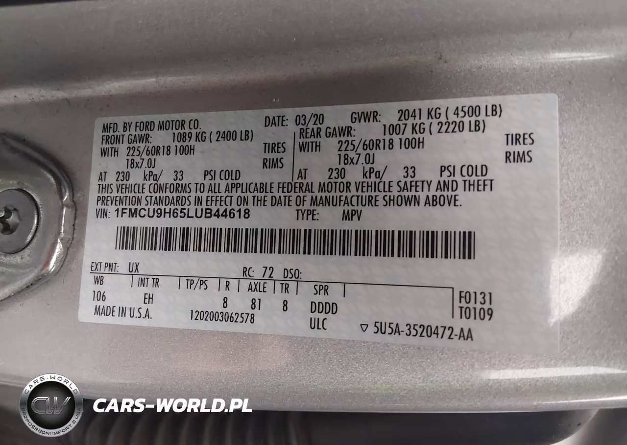 2020 Ford Escape Sel VIN:1FMCU9H65LUB44618 - 9