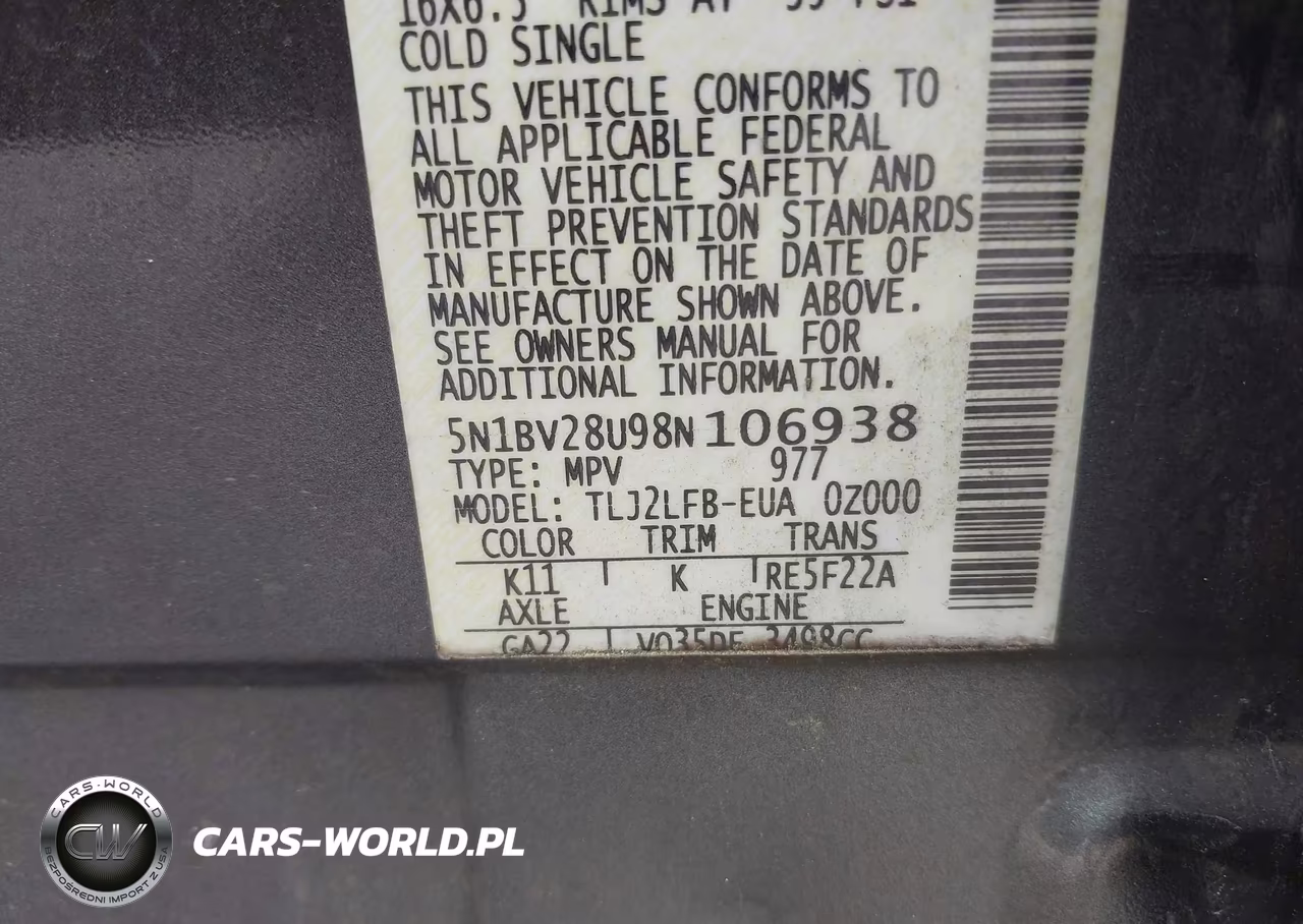 2008 Nissan Quest 3.5 VIN:5N1BV28U98N106938 - 9