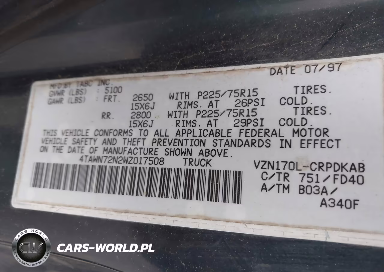 1998 Toyota Tacoma Base V6 VIN:4TAWN72N2WZ017508 - 9