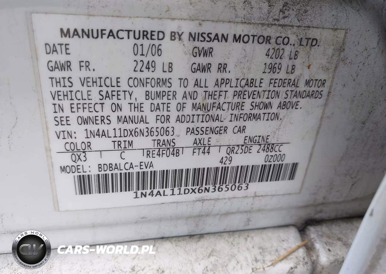 2006 Nissan Altima 2.5 S VIN:1N4AL11DX6N365063 - 9