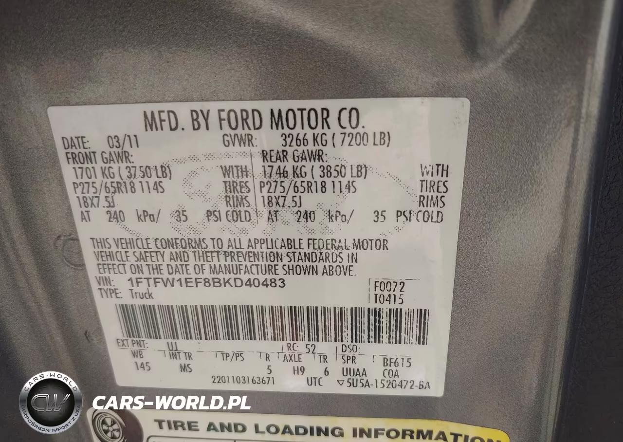 2011 Ford F-150 Xlt VIN:1FTFW1EF8BKD40483 - 9