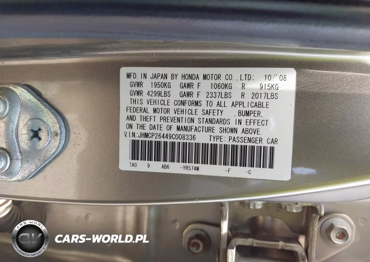 2009 Honda Accord 2.4 Lx-P VIN:JHMCP26449C008336 - 9
