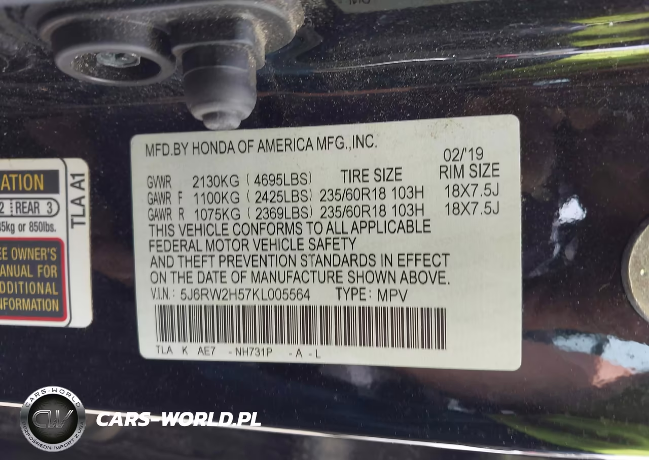 2019 Honda Cr-V Ex VIN:5J6RW2H57KL005564 - 9