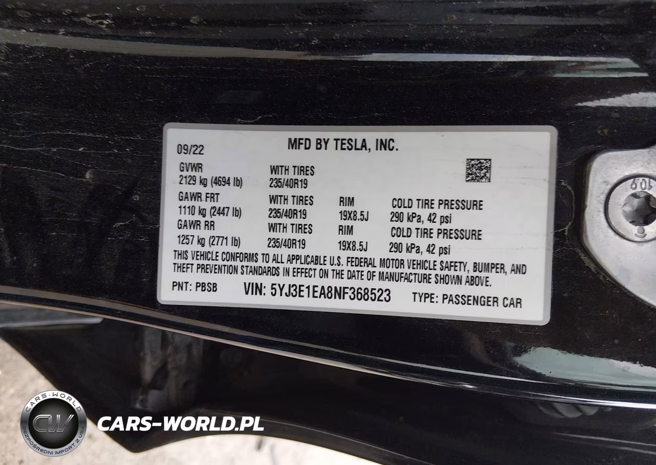 2022 Tesla Model 3 VIN:5YJ3E1EA8NF368523 - 9