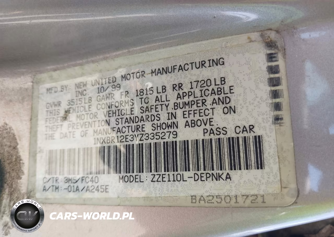 2000 Toyota Corolla Ve-Ce-Le VIN:1NXBR12E3YZ335279 - 9