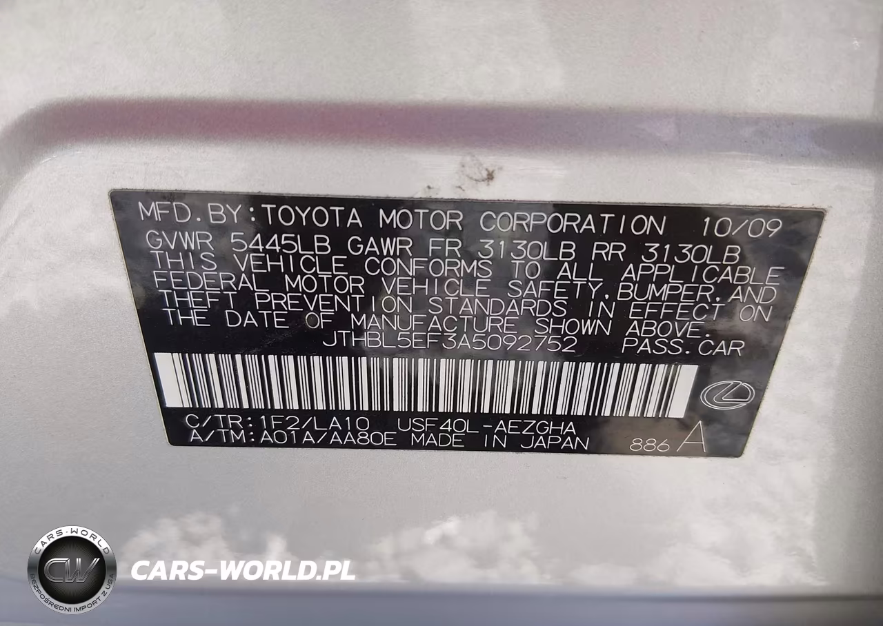 2010 Lexus Ls 460 VIN:JTHBL5EF3A5092752 - 9