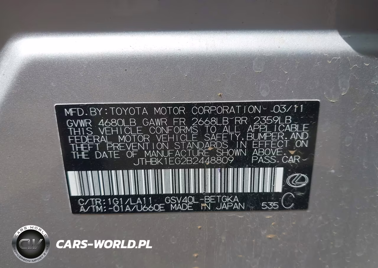 2011 Lexus Es 350 VIN:JTHBK1EG2B2448809 - 9