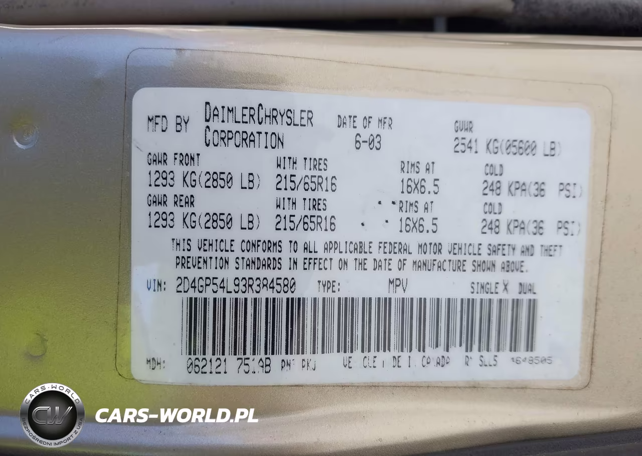 2003 Dodge Grand Caravan Es VIN:2D4GP54L93R384580 - 9