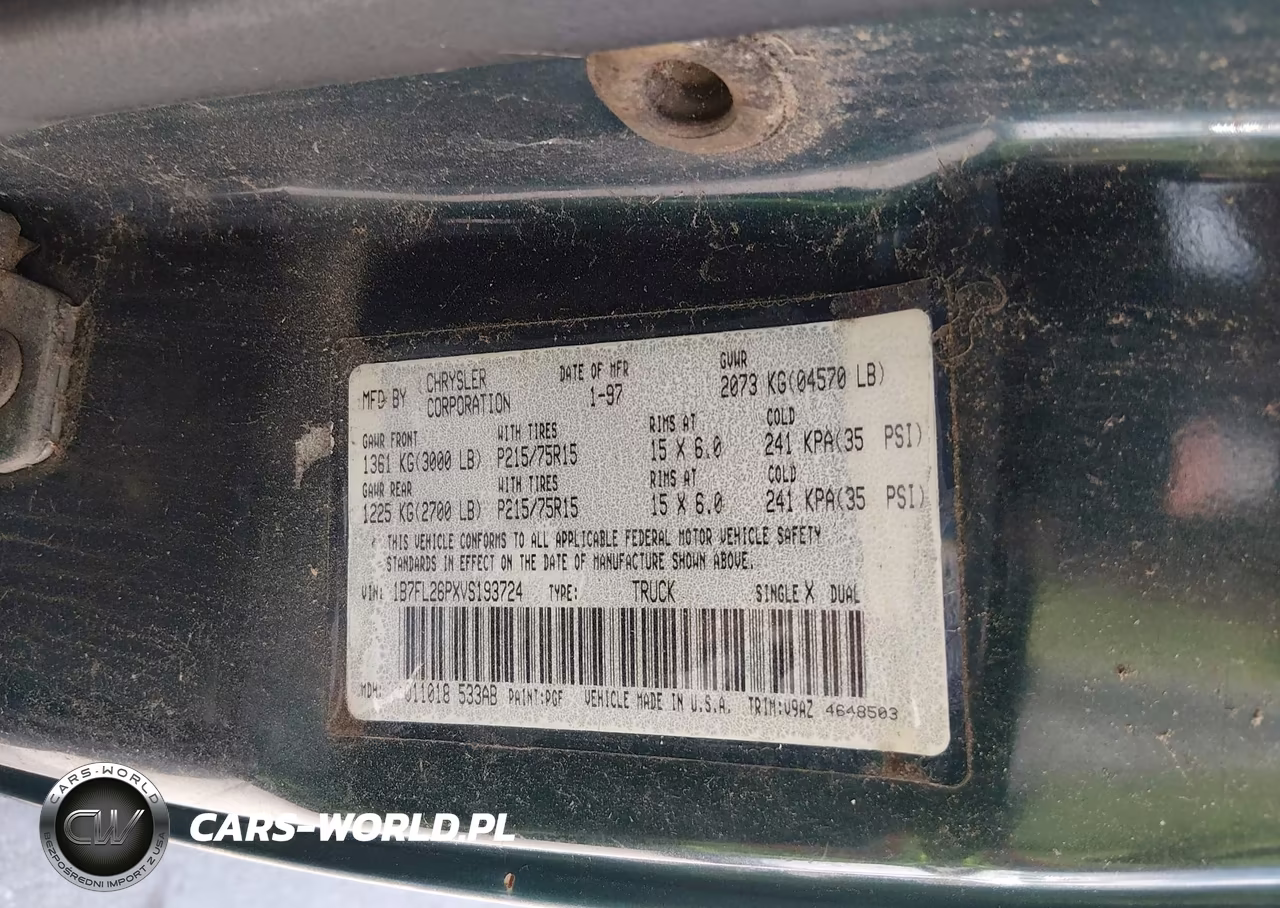 1997 Dodge Dakota Sport VIN:1B7FL26PXVS193724 - 9