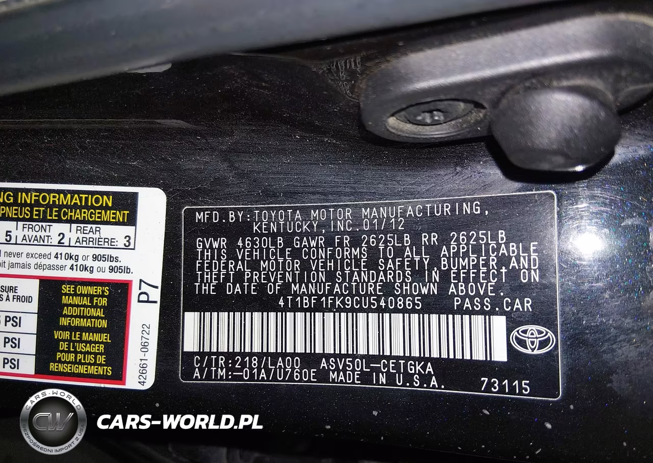 2012 Toyota Camry Xle VIN:4T1BF1FK9CU540865 - 9