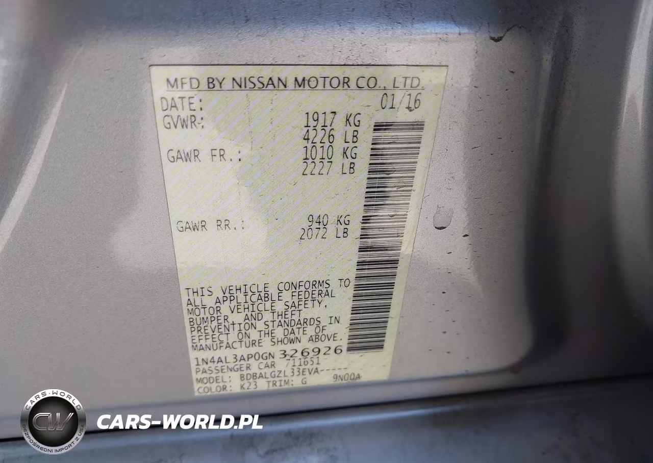 2016 Nissan Altima 2.5-2.5 S-2.5 Sl-2.5 Sr-2.5 Sv VIN:1N4AL3AP0GN326926 - 9
