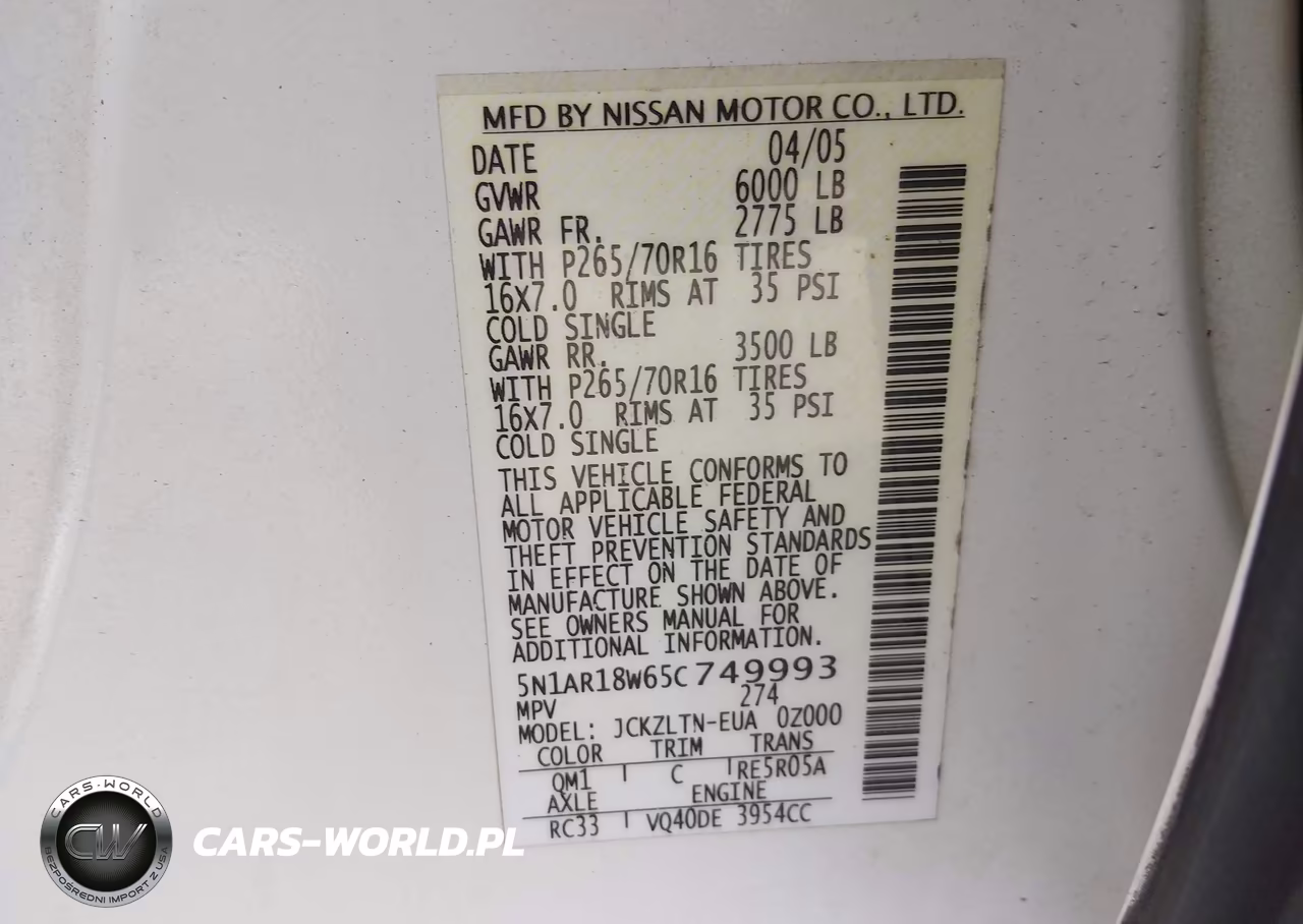 2005 Nissan Pathfinder Se VIN:5N1AR18W65C749993 - 9
