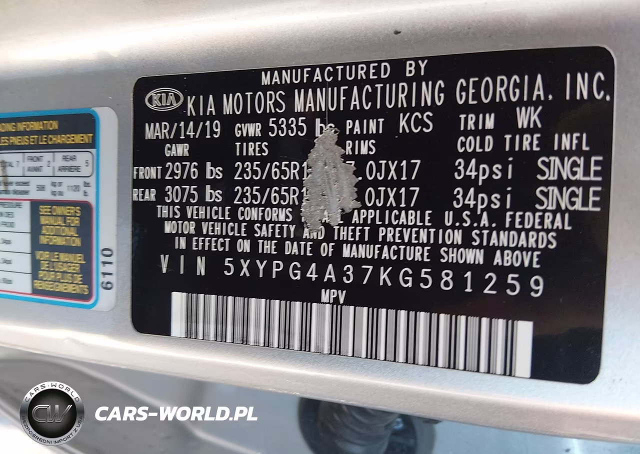 2019 Kia Sorento 2.4L L VIN:5XYPG4A37KG581259 - 9