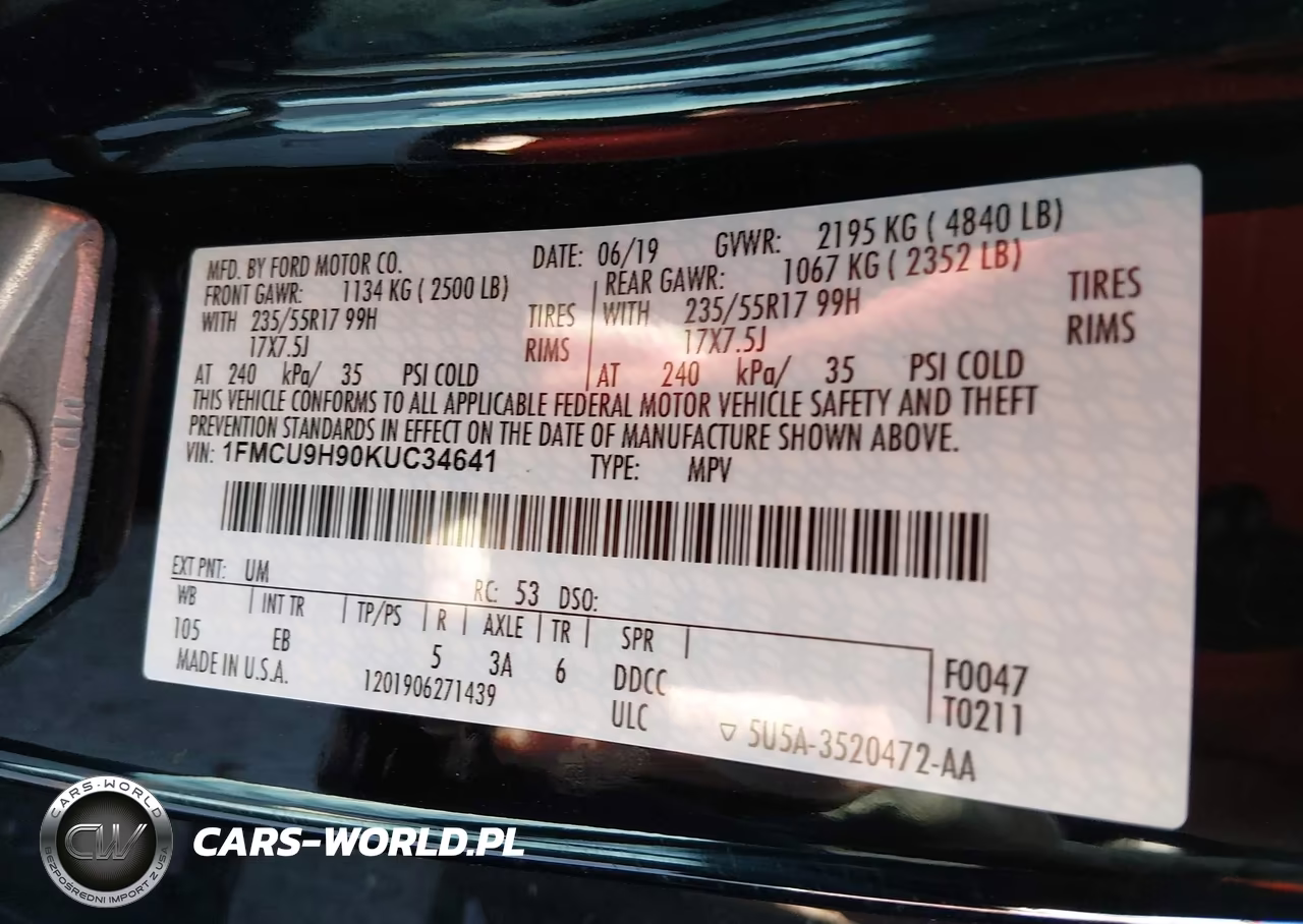 2019 Ford Escape Sel VIN:1FMCU9H90KUC34641 - 9