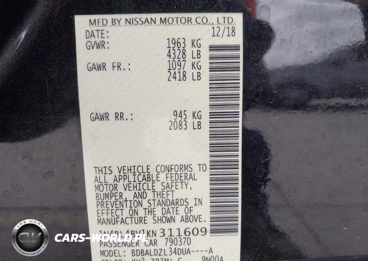 2019 Nissan Altima 2.5 S VIN:1N4BL4BV1KN311609 - 9