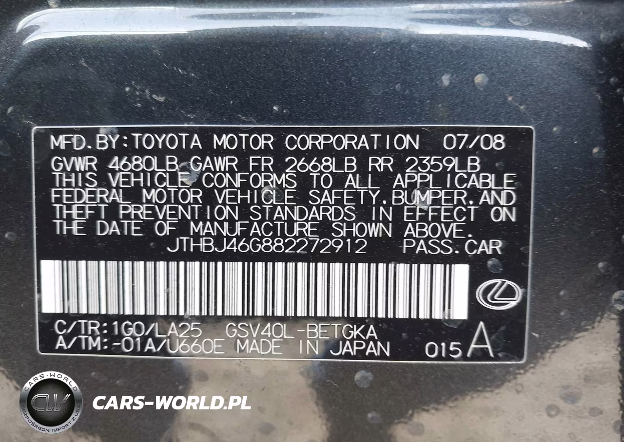 2008 Lexus Es 350 VIN:JTHBJ46G882272912 - 9
