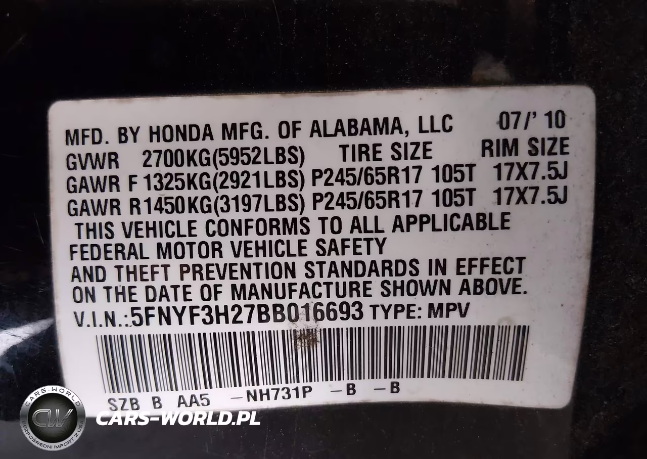 2011 Honda Pilot Lx VIN:5FNYF3H27BB016693 - 9