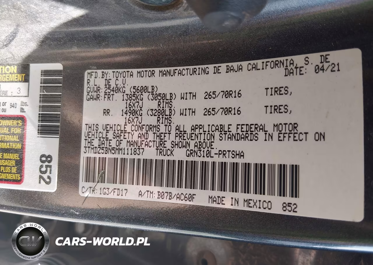 2021 Toyota Tacoma Trd Off-Road VIN:3TMDZ5BN5MM111837 - 9