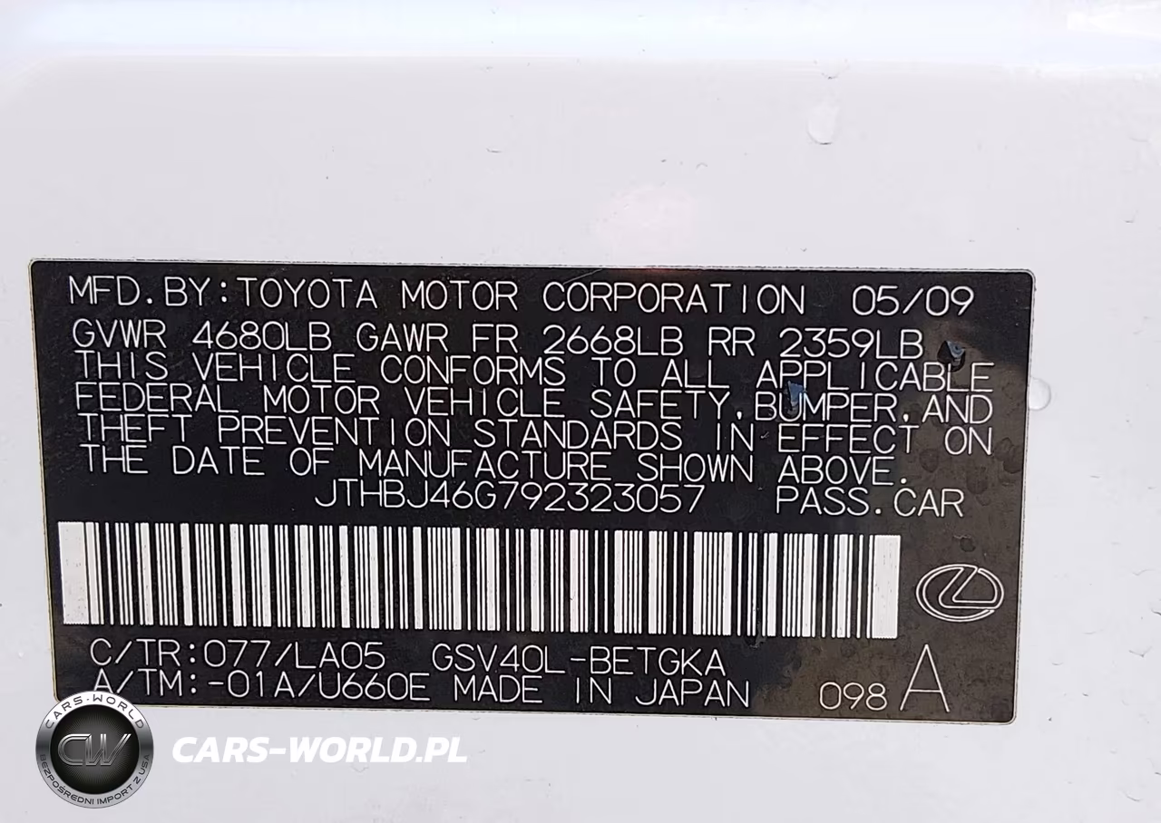 2009 Lexus Es 350 VIN:JTHBJ46G792323057 - 9