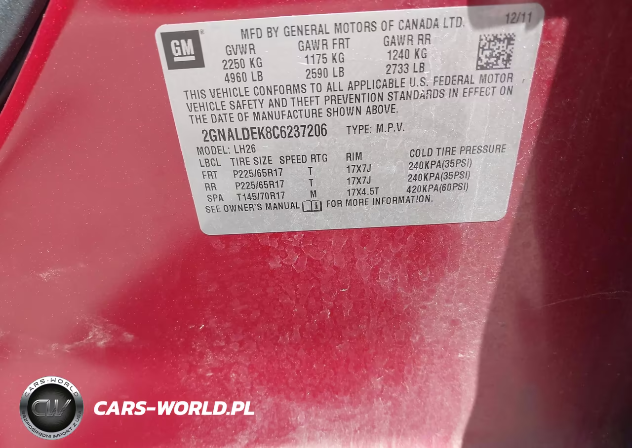 2012 Chevrolet Equinox 1Lt VIN:2GNALDEK8C6237206 - 9