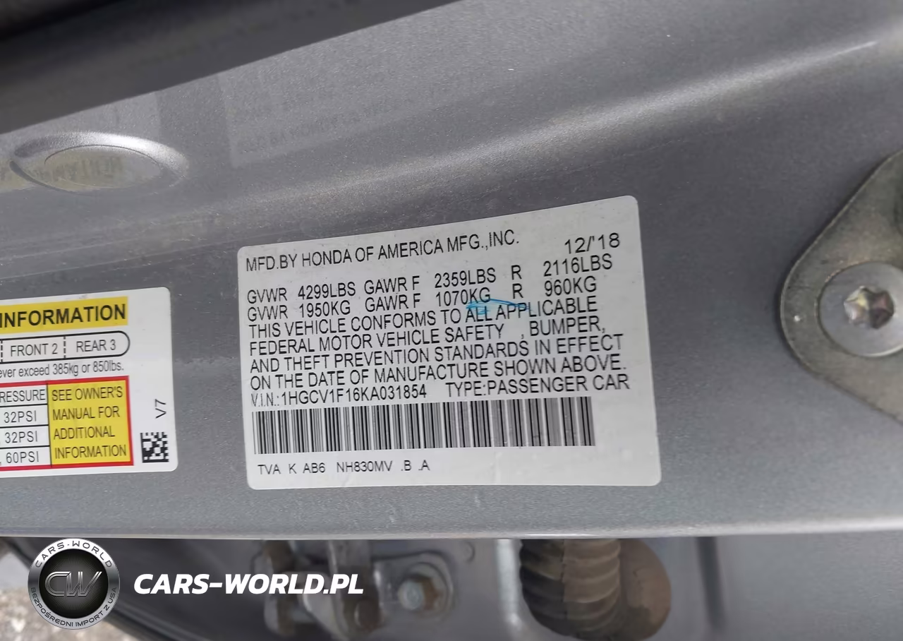 2019 Honda Accord Lx VIN:1HGCV1F16KA031854 - 9