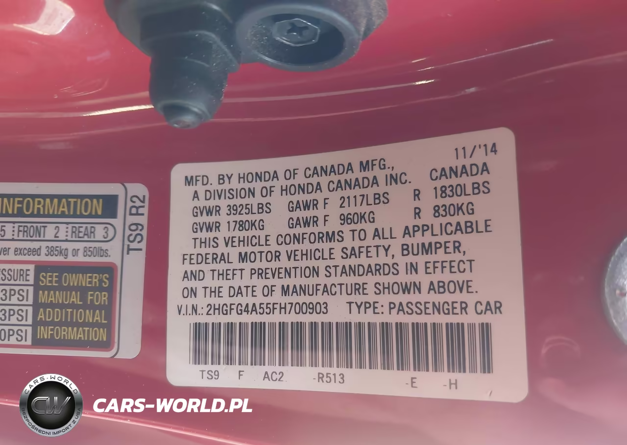 2015 Honda Civic Si VIN:2HGFG4A55FH700903 - 9