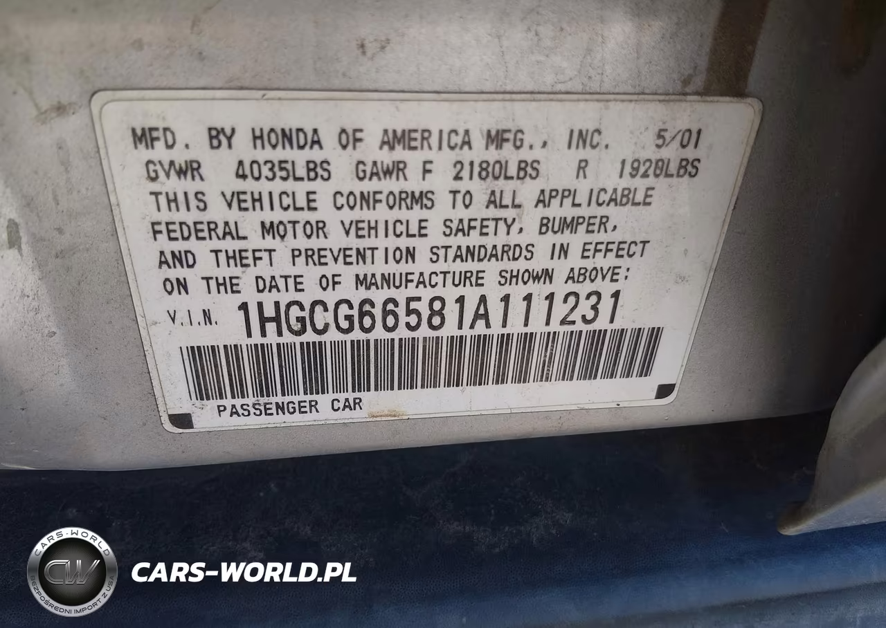 2001 Honda Accord 2.3 Lx VIN:1HGCG66581A111231 - 9