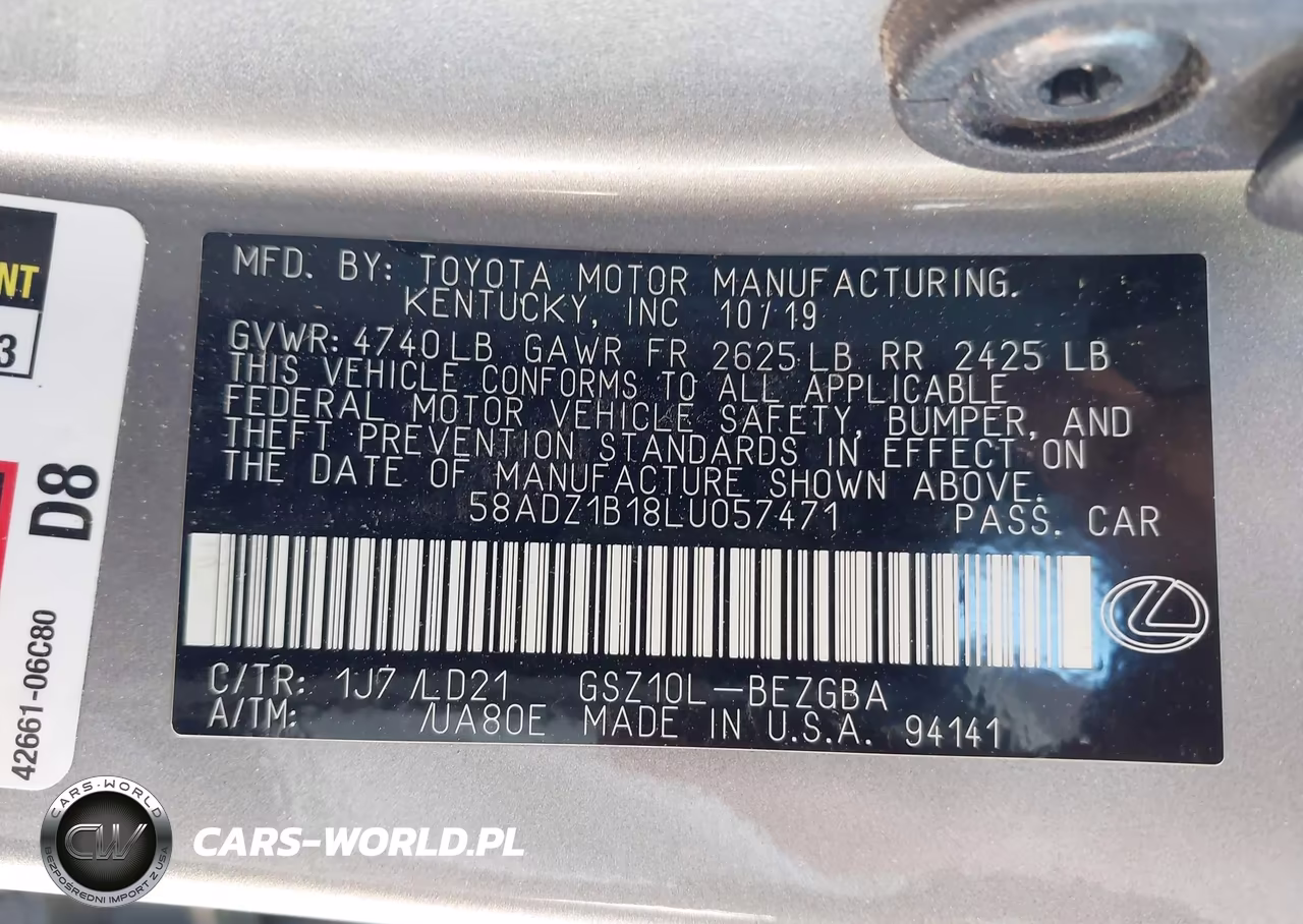 2020 Lexus Es 350 VIN:58ADZ1B18LU057471 - 9