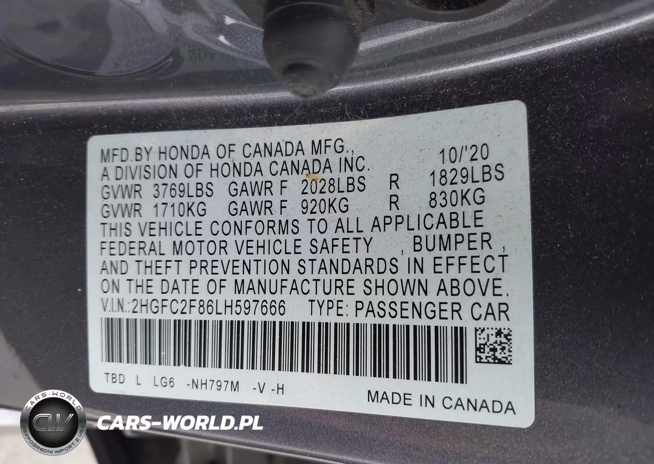 2020 Honda Civic Sport VIN:2HGFC2F86LH597666 - 9