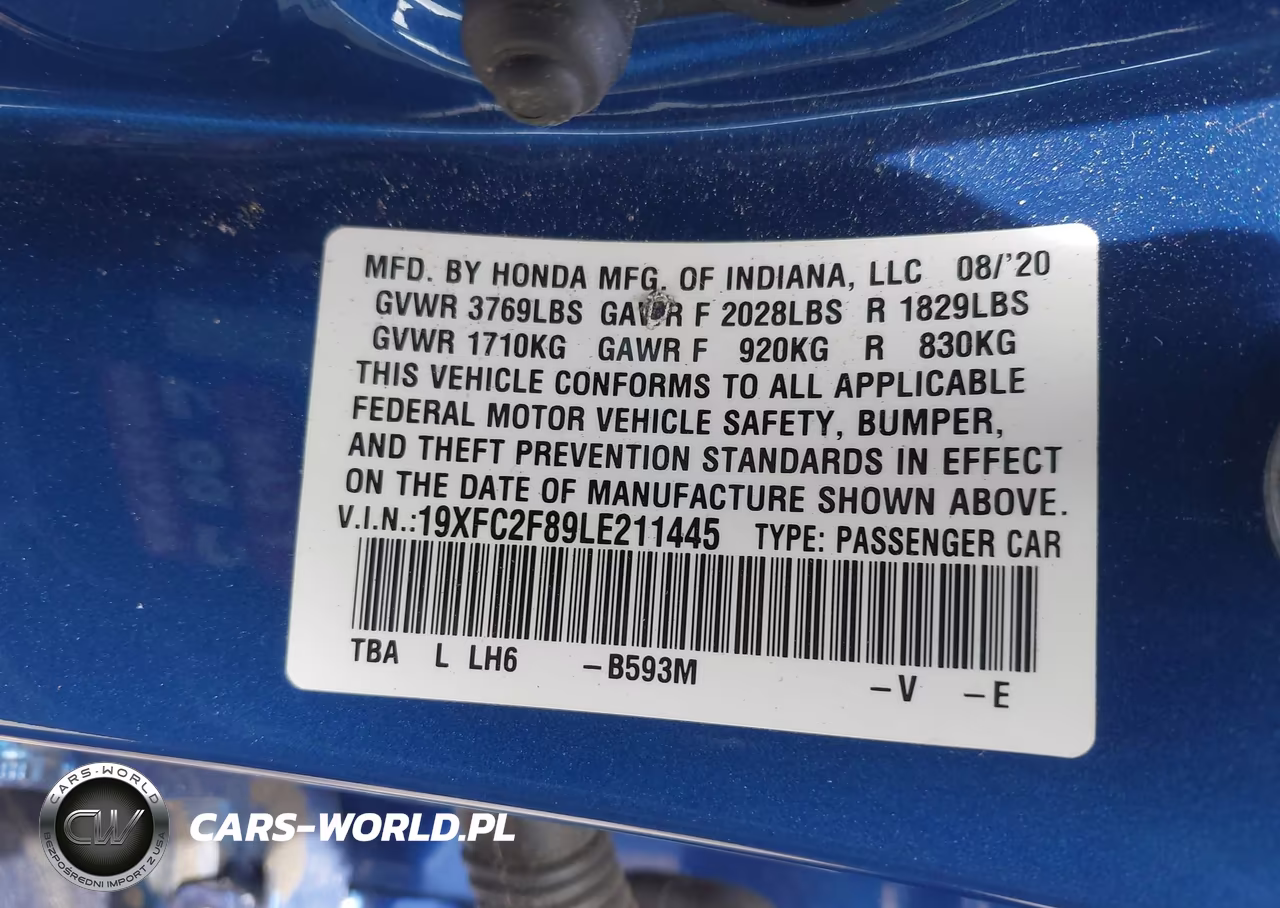 2020 Honda Civic Sport VIN:19XFC2F89LE211445 - 9